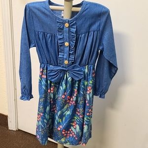 BRAND NEW! Boutique denim and floral dress with bow accent